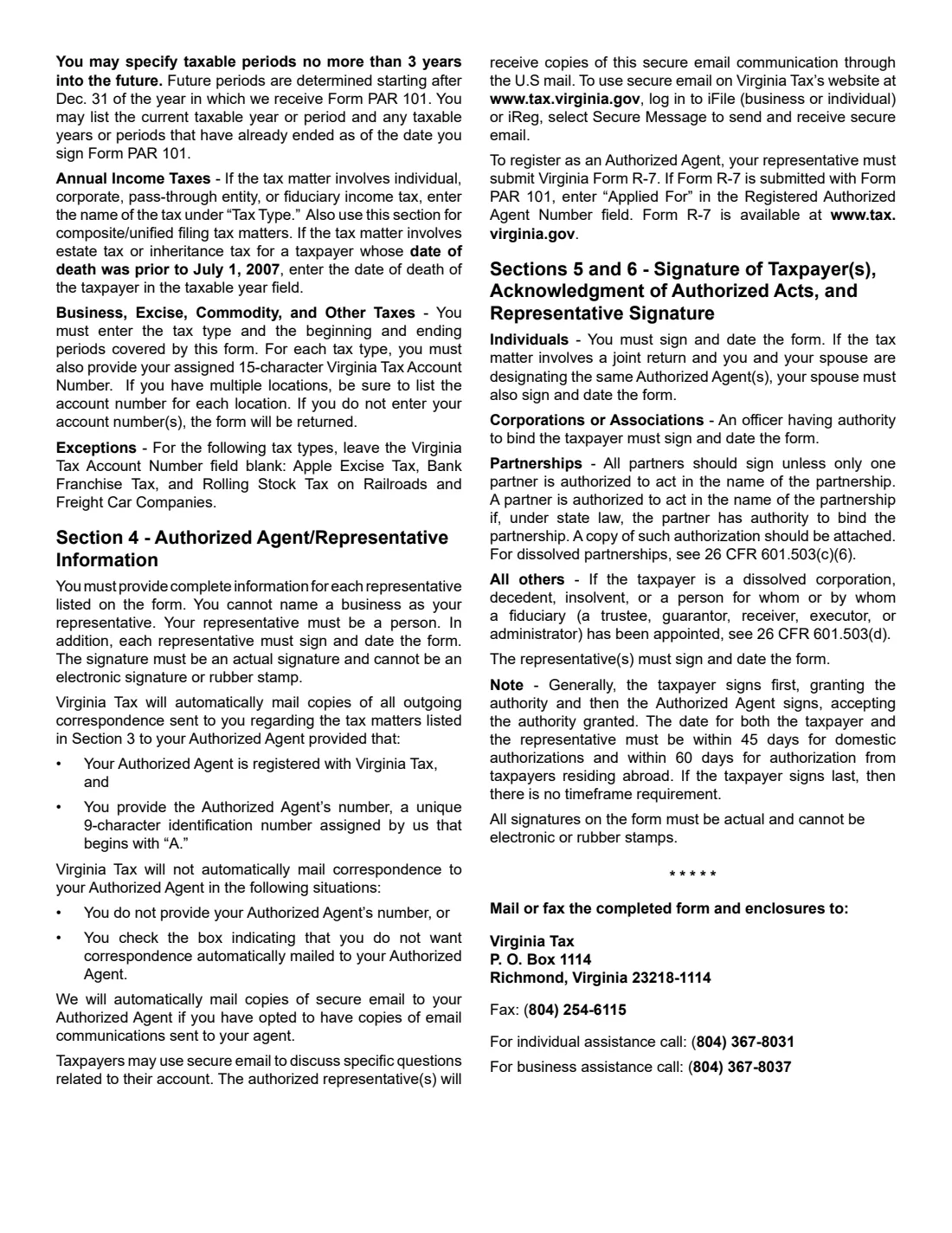 Virginia Form PAR 101 (2024) Virginia Power of Attorney and Declaration of Representative — page 4 of 4