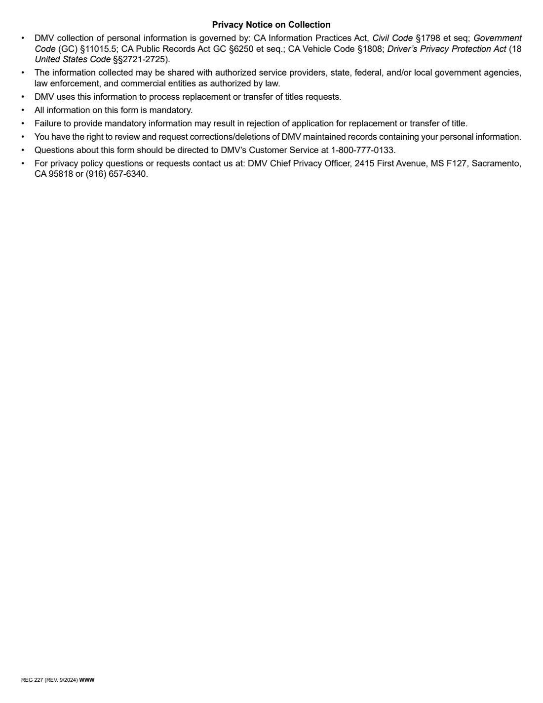 REG 227 (2024) Application for Replacement or Transfer of Title (California) — page 3 of 3