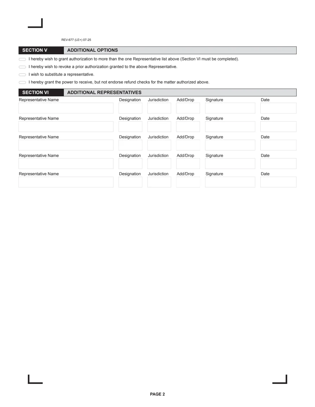 Form REV-677 (2025) Power of Attorney and Declaration of Representative (Pennsylvania) — page 2 of 3