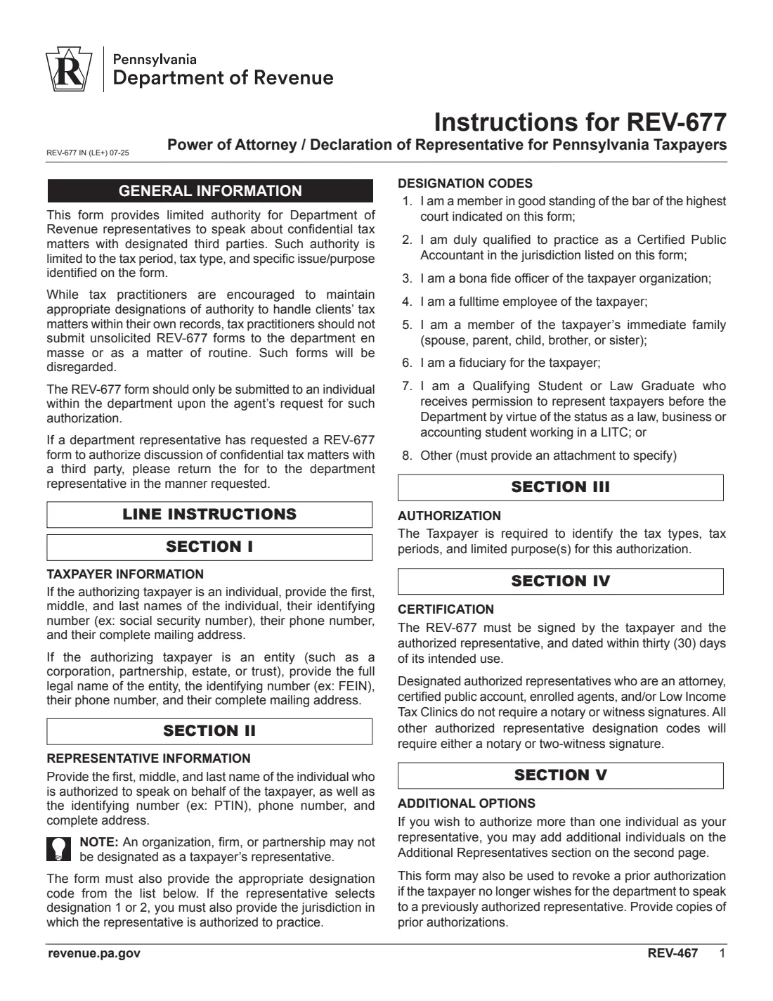 Form REV-677 (2025) Power of Attorney and Declaration of Representative (Pennsylvania) — page 3 of 3
