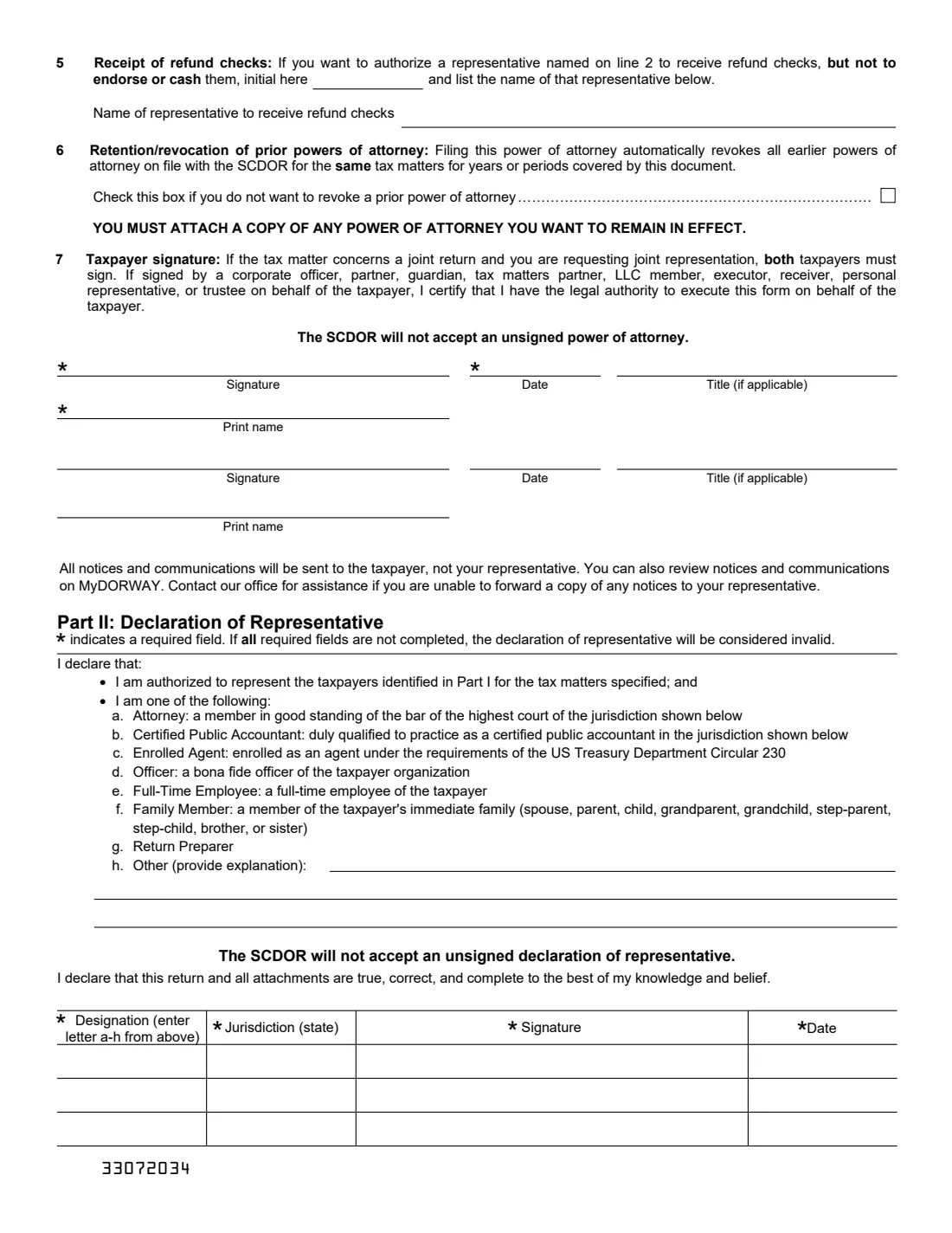 Form SC2848 (2023) Power of Attorney and Declaration of Representative (South Carolina) — page 2 of 4