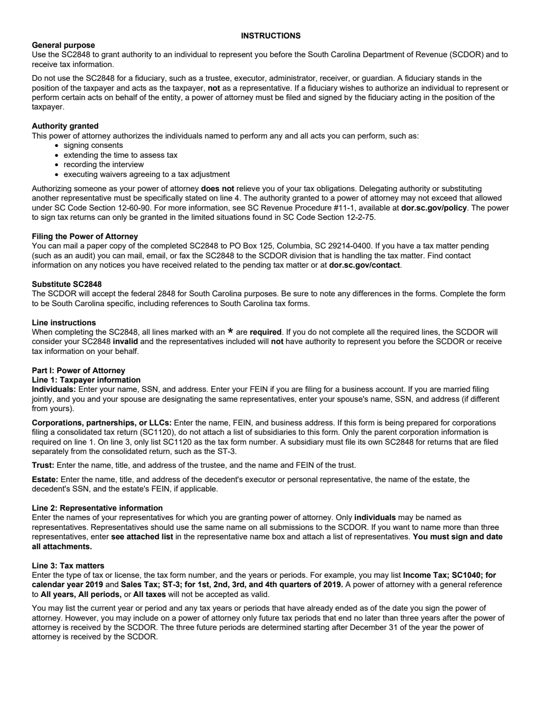 Form SC2848 (2023) Power of Attorney and Declaration of Representative (South Carolina) — page 3 of 4