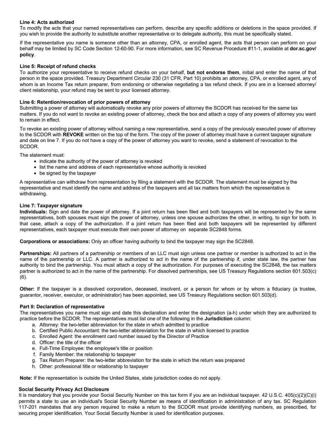 Form SC2848 (2023) Power of Attorney and Declaration of Representative (South Carolina) — page 4 of 4