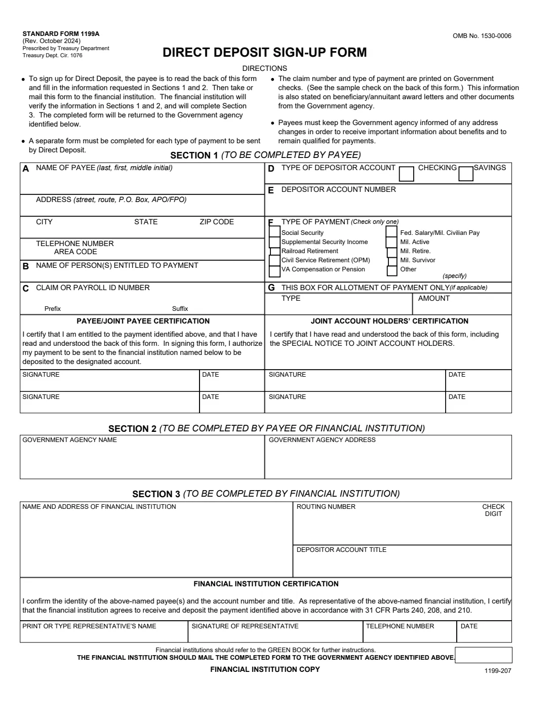 SF 1199A (2024) Direct Deposit Sign-Up Form — page 2 of 4