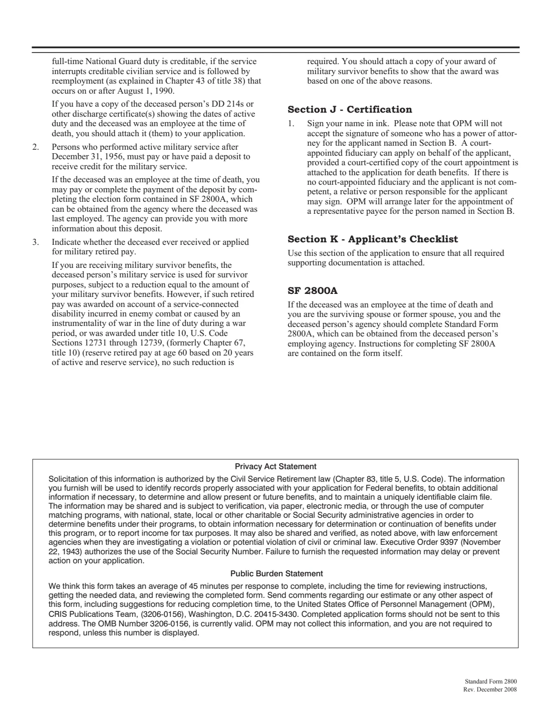 SF 2800 (2008) Application for Death Benefits - Civil Service Retirement System — page 3 of 7