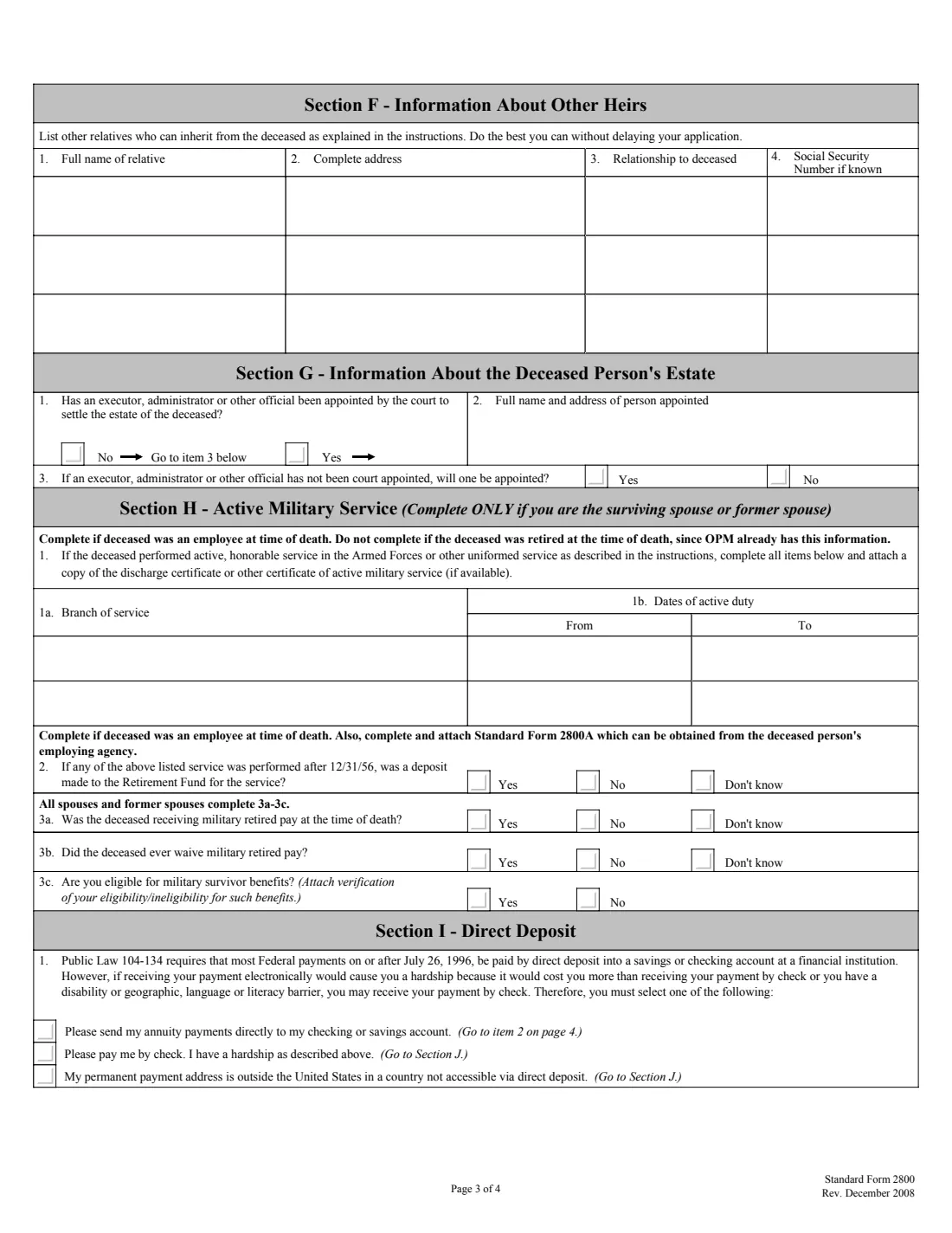 SF 2800 (2008) Application for Death Benefits - Civil Service Retirement System — page 6 of 7