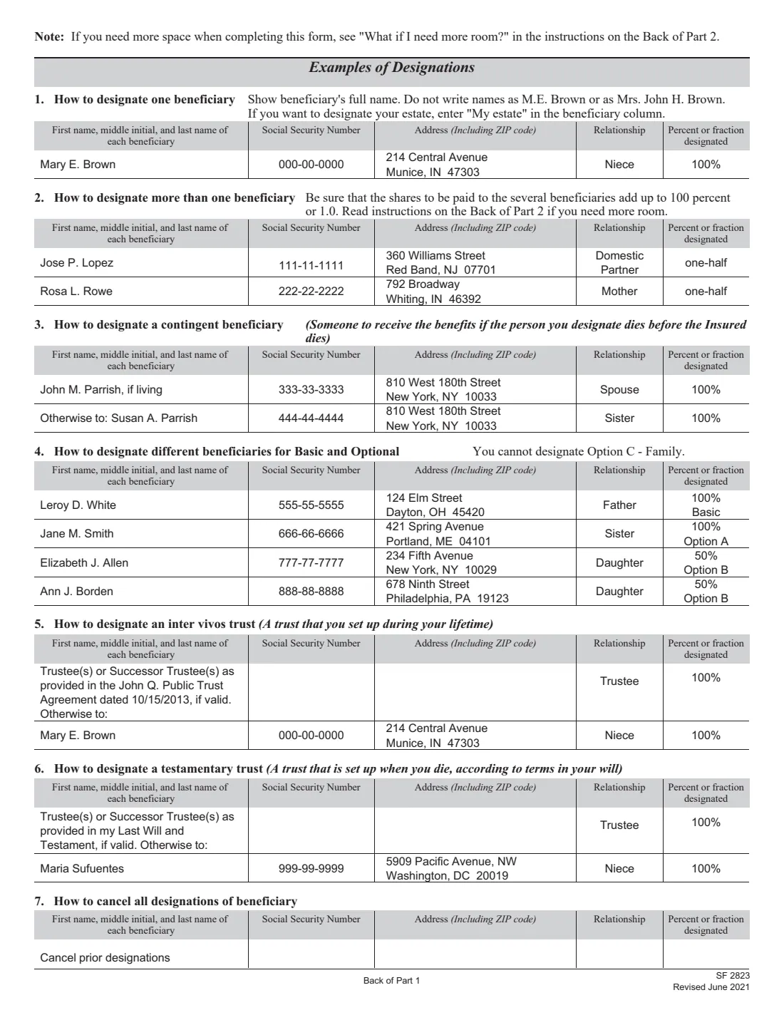 SF 2823 (2021) Designation of Beneficiary - Federal Employees' Group Life Insurance (FEGLI) Program — page 2 of 3