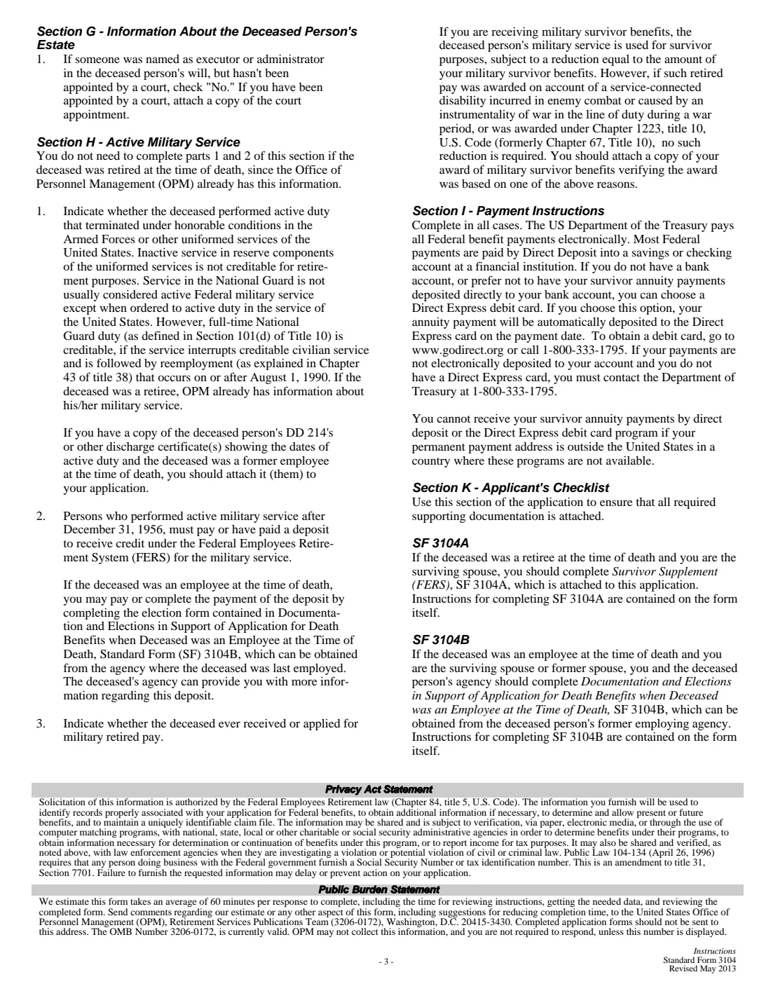 SF 3104 (2013) Application for Death Benefits - Federal Employees Retirement System — page 3 of 8
