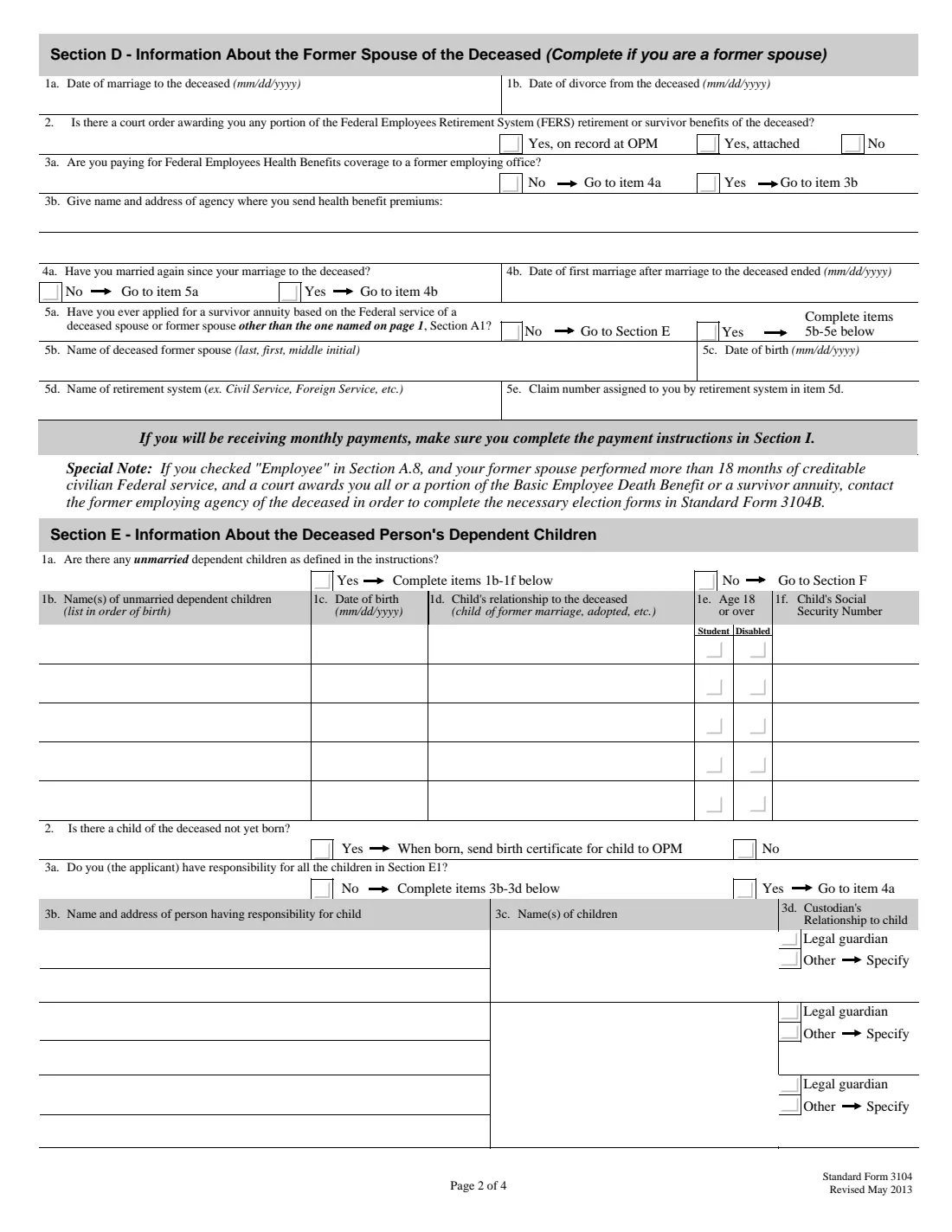 SF 3104 (2013) Application for Death Benefits - Federal Employees Retirement System — page 5 of 8