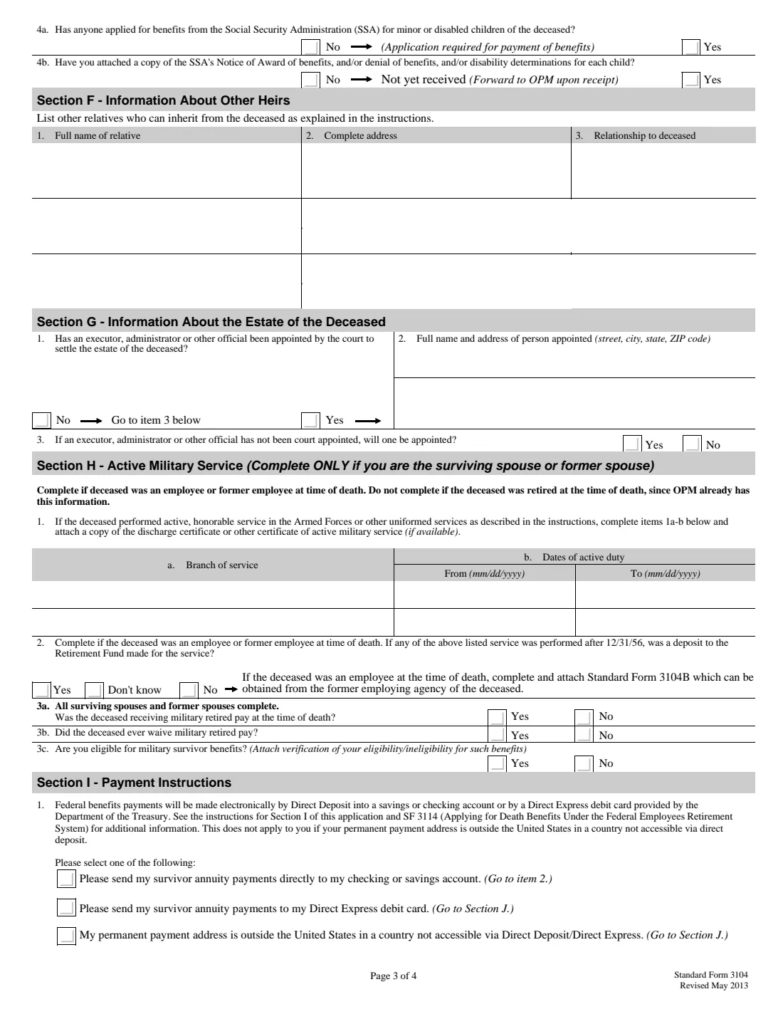 SF 3104 (2013) Application for Death Benefits - Federal Employees Retirement System — page 6 of 8