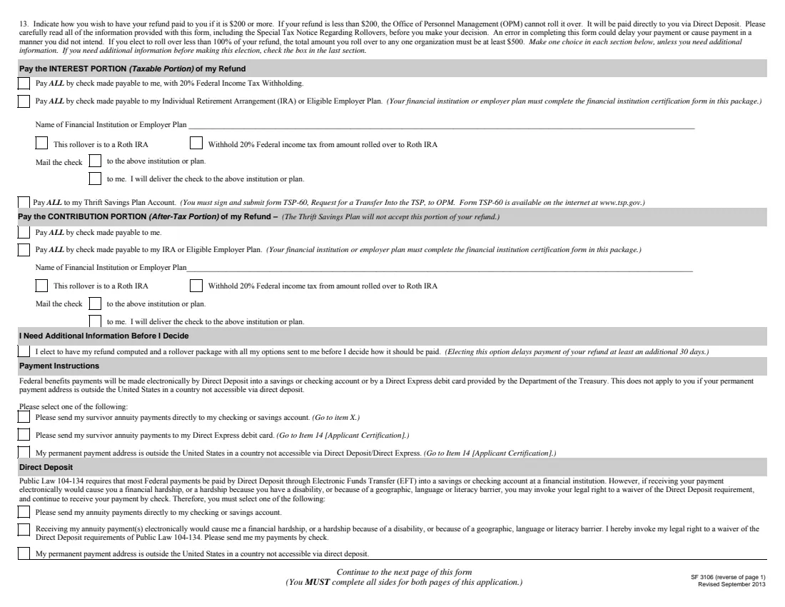 SF 3106 (2013) Application for Refund of Retirement Deductions (Federal Employees Retirement System) — page 2 of 9
