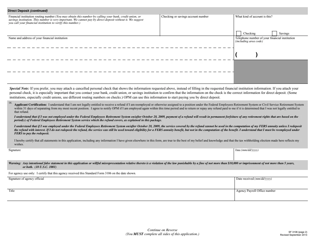 SF 3106 (2013) Application for Refund of Retirement Deductions (Federal Employees Retirement System) — page 3 of 9