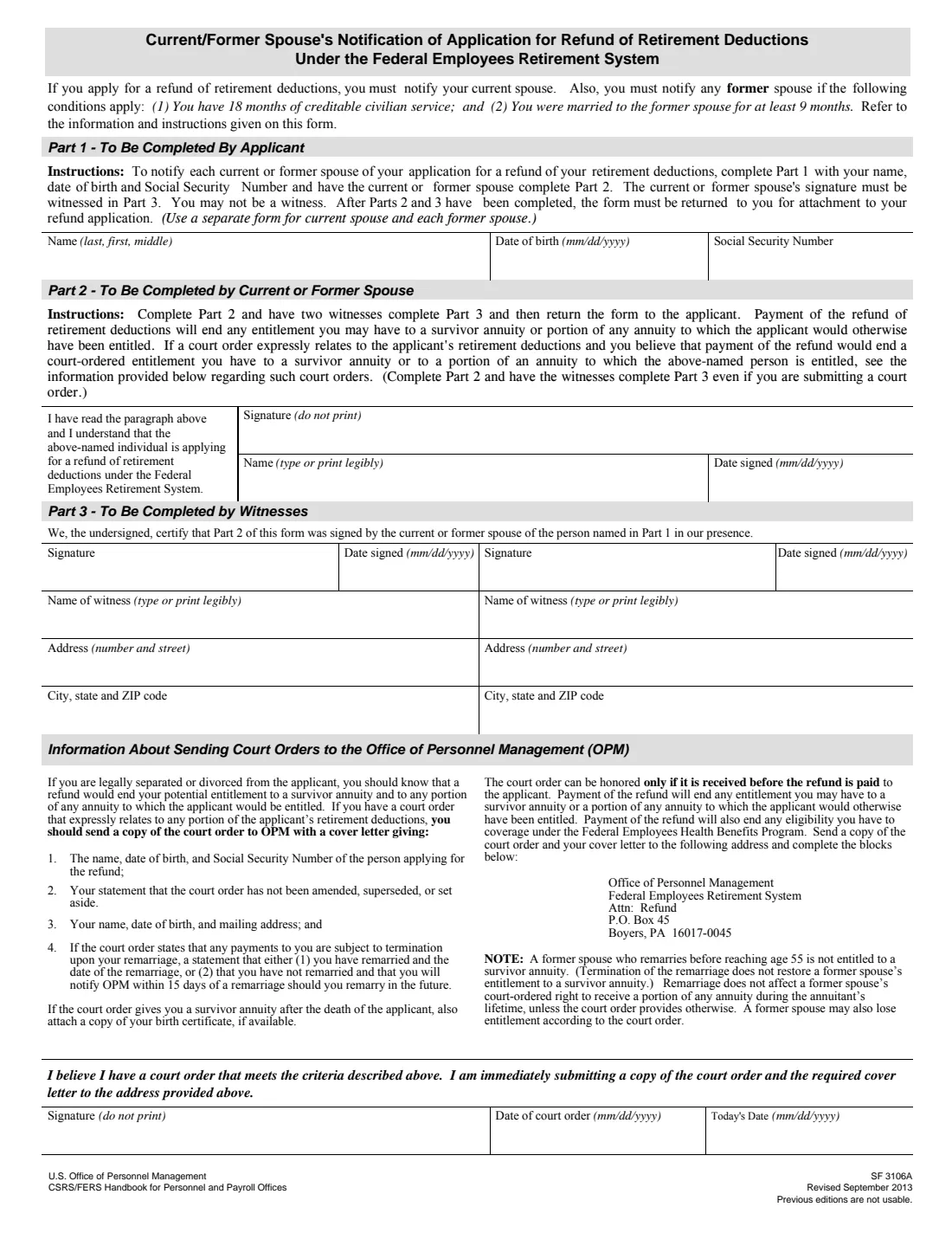 SF 3106 (2013) Application for Refund of Retirement Deductions (Federal Employees Retirement System) — page 5 of 9