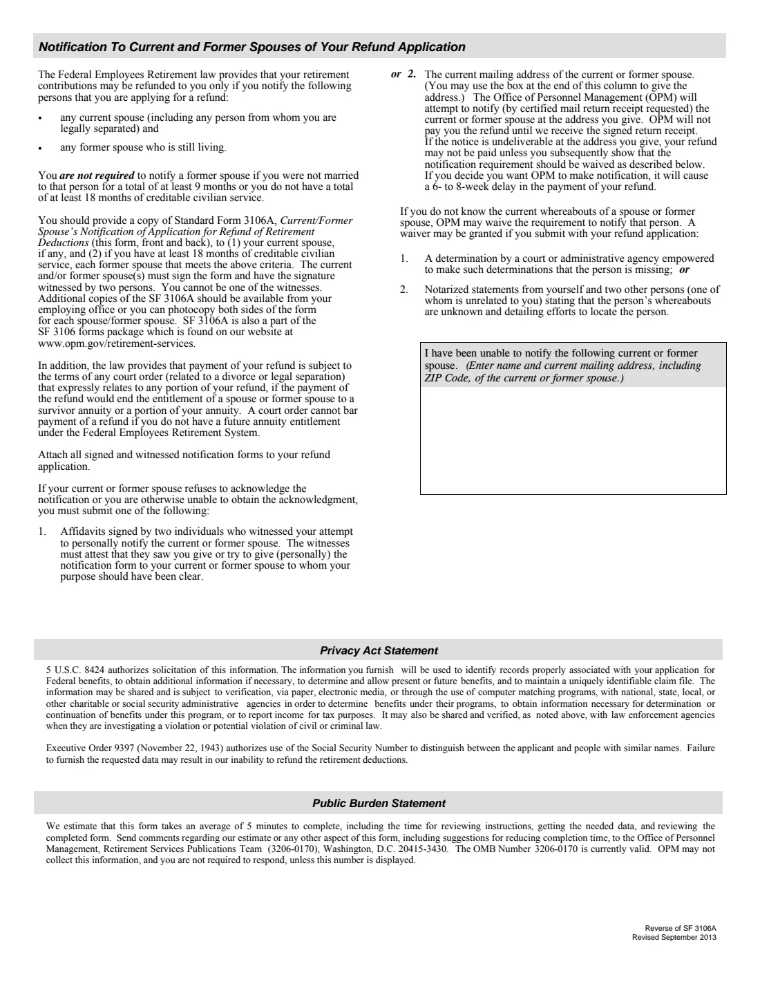 SF 3106 (2013) Application for Refund of Retirement Deductions (Federal Employees Retirement System) — page 6 of 9