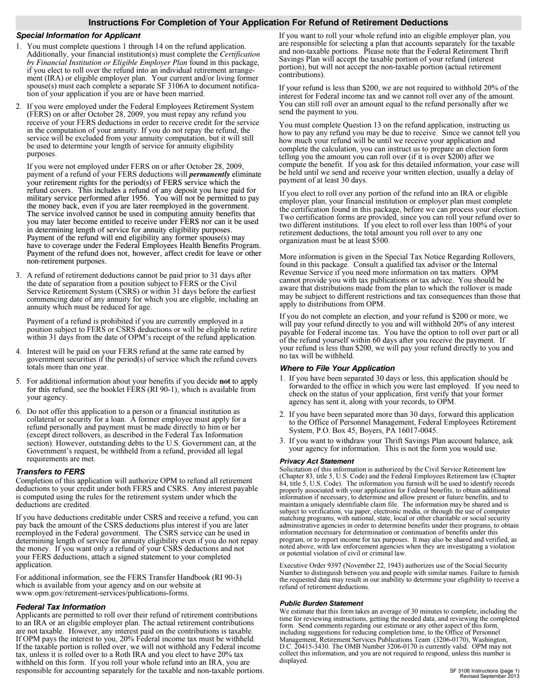 SF 3106 (2013) Application for Refund of Retirement Deductions (Federal Employees Retirement System) — page 7 of 9
