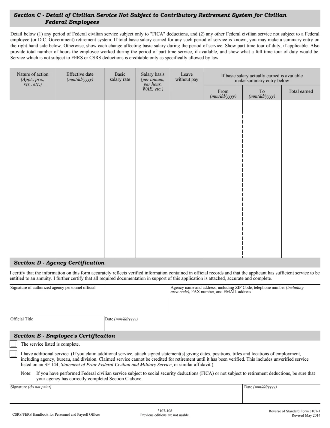 SF 3107 (2014) Application for Immediate Retirement (Federal Employees Retirement System) — page 10 of 14