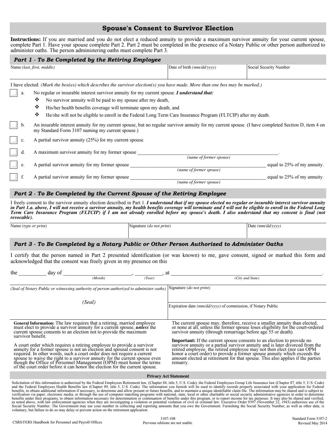 SF 3107 (2014) Application for Immediate Retirement (Federal Employees Retirement System) — page 11 of 14