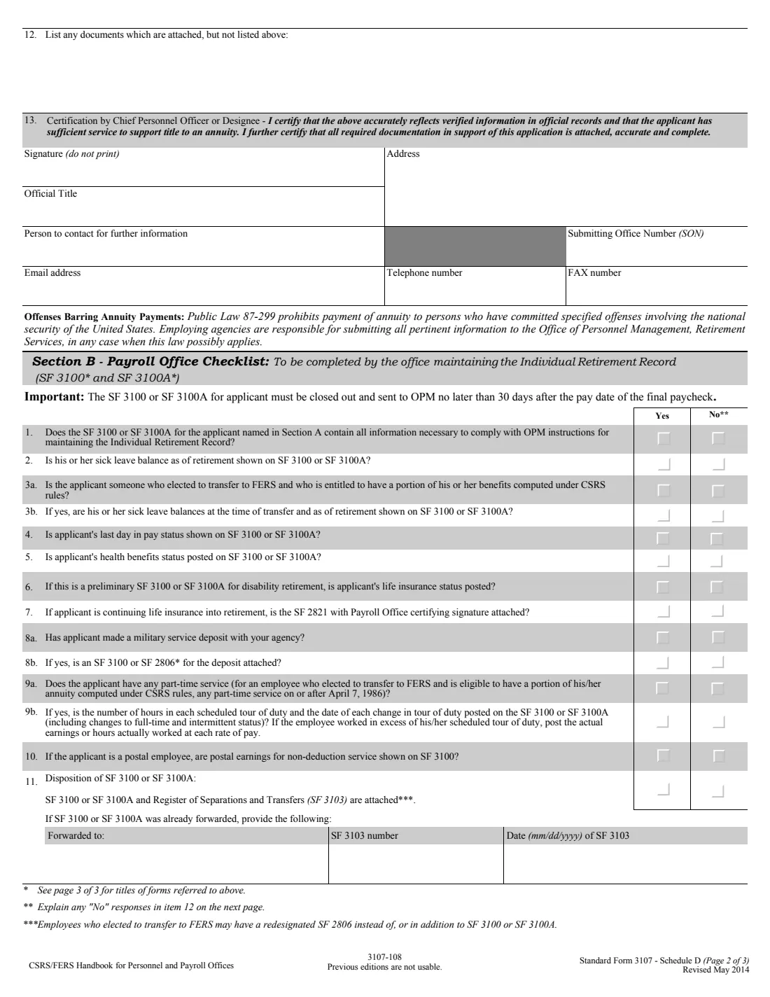 SF 3107 (2014) Application for Immediate Retirement (Federal Employees Retirement System) — page 13 of 14