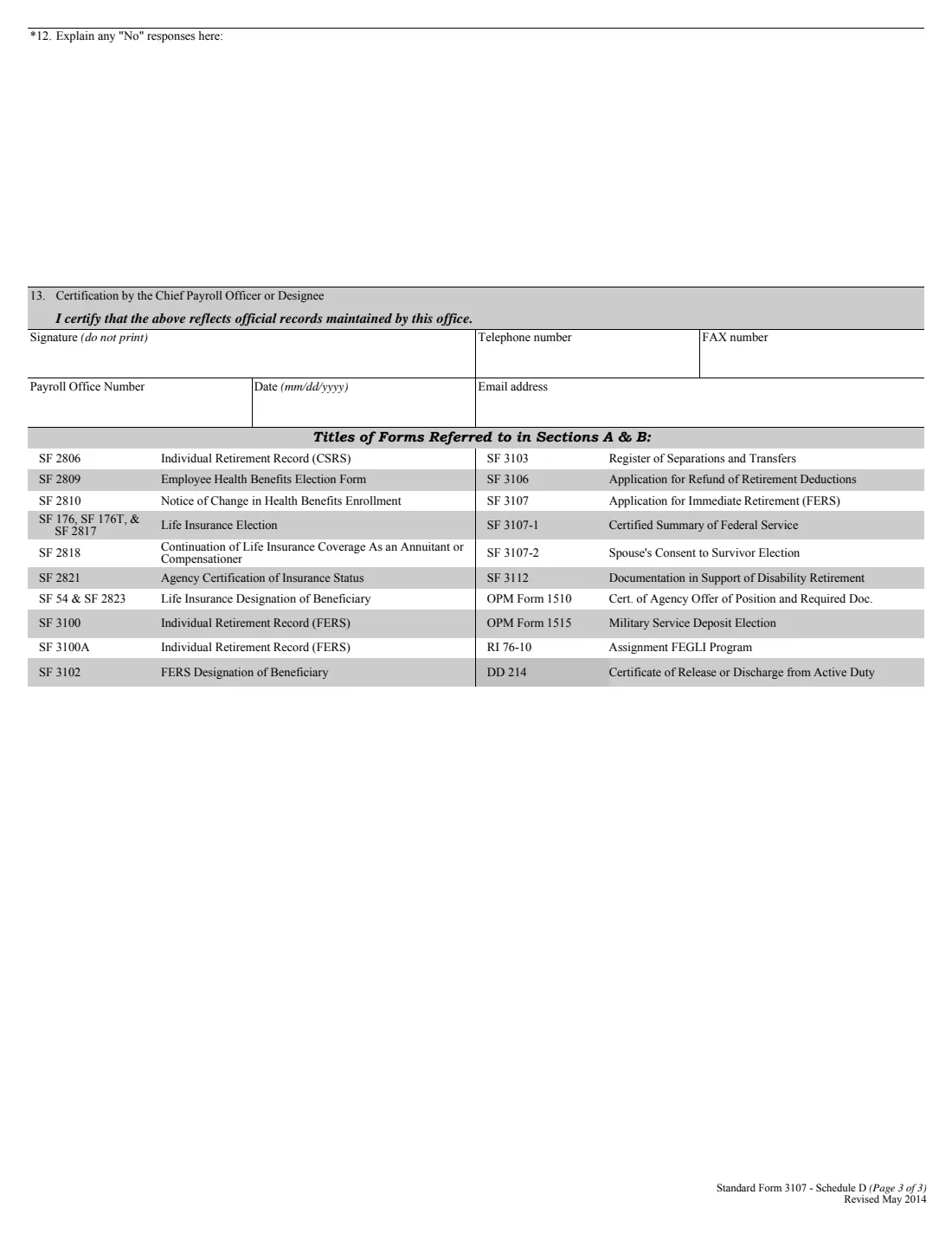 SF 3107 (2014) Application for Immediate Retirement (Federal Employees Retirement System) — page 14 of 14
