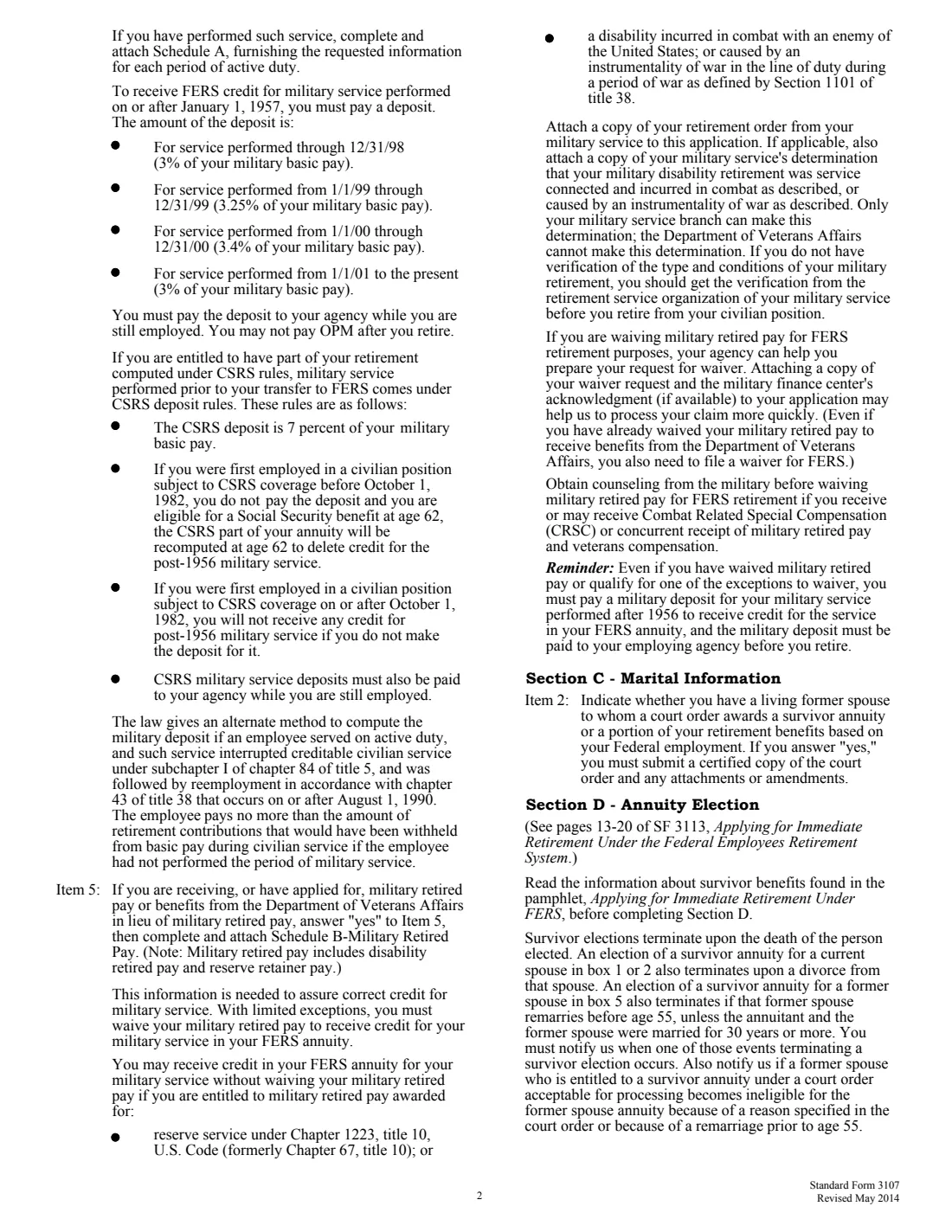 SF 3107 (2014) Application for Immediate Retirement (Federal Employees Retirement System) — page 2 of 14
