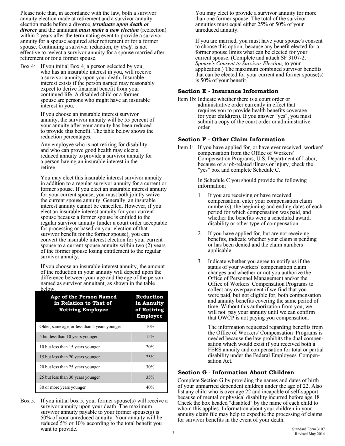 SF 3107 (2014) Application for Immediate Retirement (Federal Employees Retirement System) — page 3 of 14