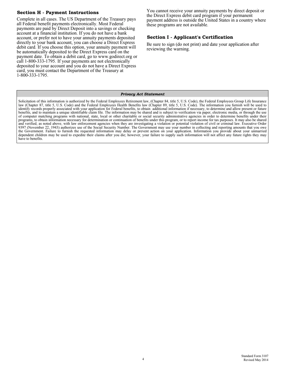 SF 3107 (2014) Application for Immediate Retirement (Federal Employees Retirement System) — page 4 of 14