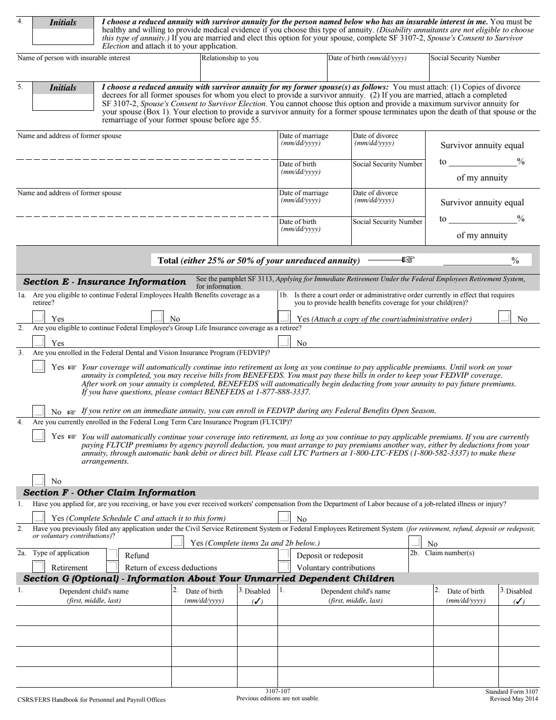 SF 3107 (2014) Application for Immediate Retirement (Federal Employees Retirement System) — page 6 of 14