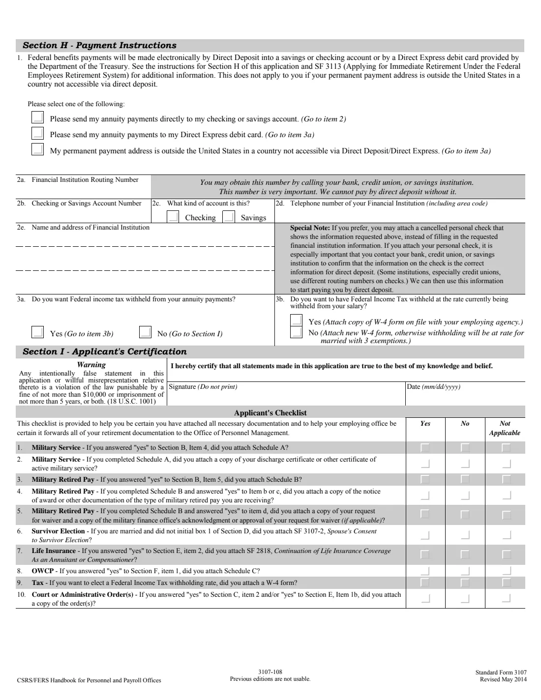 SF 3107 (2014) Application for Immediate Retirement (Federal Employees Retirement System) — page 7 of 14
