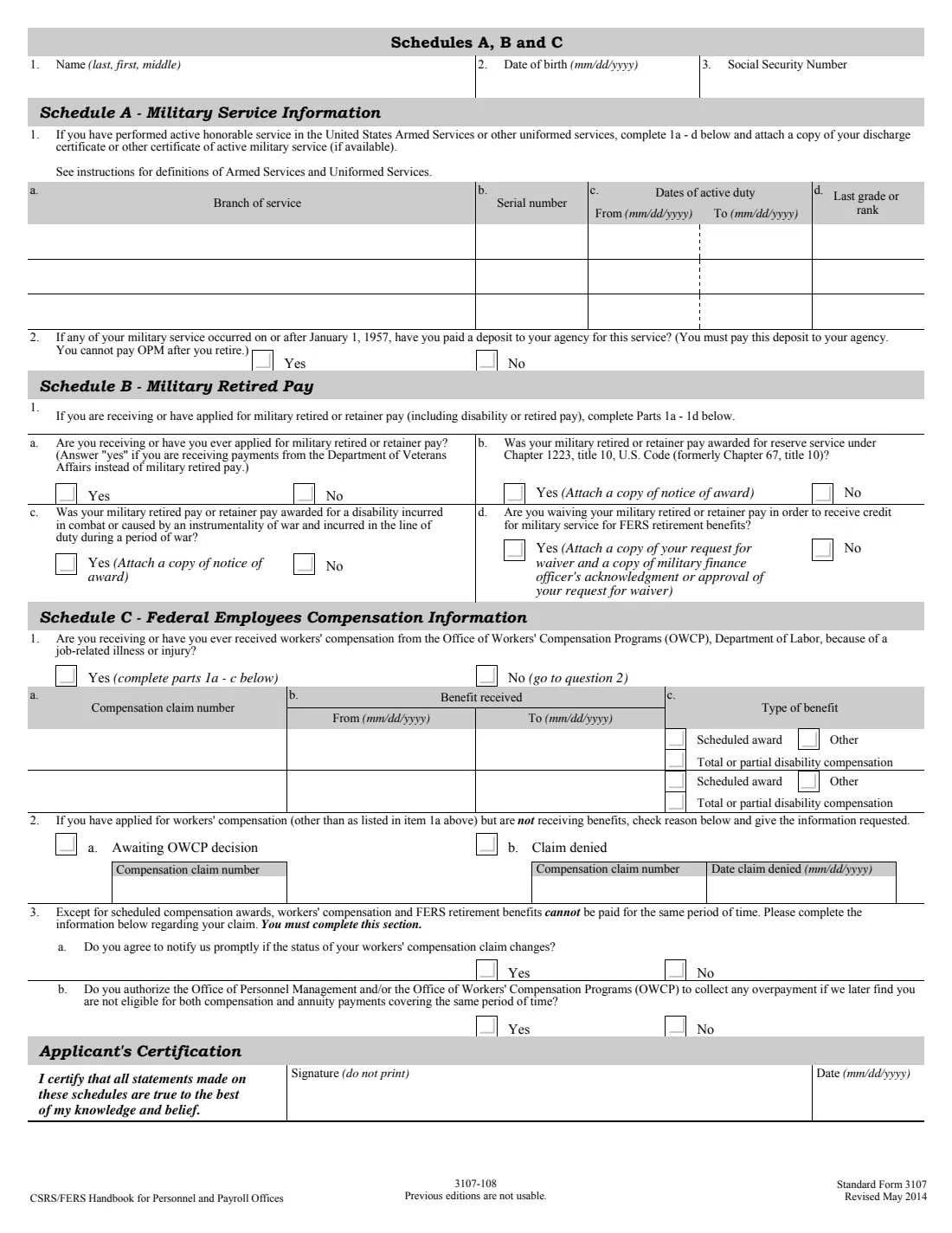 SF 3107 (2014) Application for Immediate Retirement (Federal Employees Retirement System) — page 8 of 14