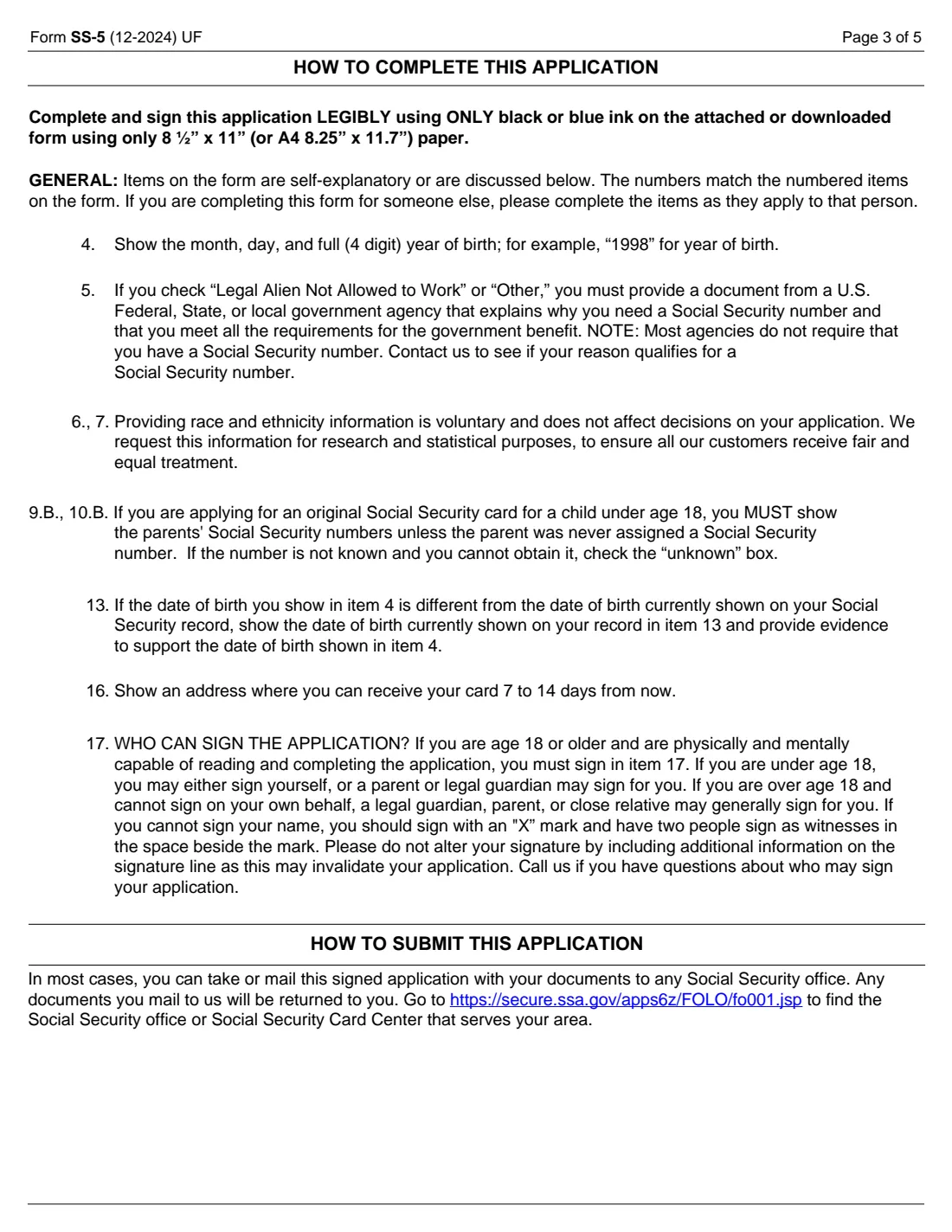 Form SS-5 (2024) Application for a Social Security Card — page 3 of 5