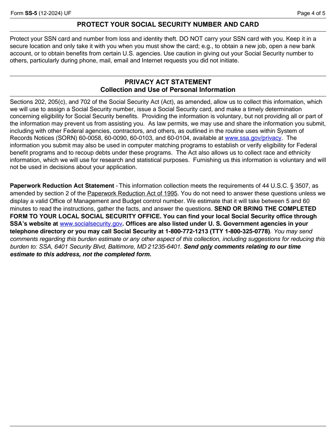Form SS-5 (2024) Application for a Social Security Card — page 4 of 5