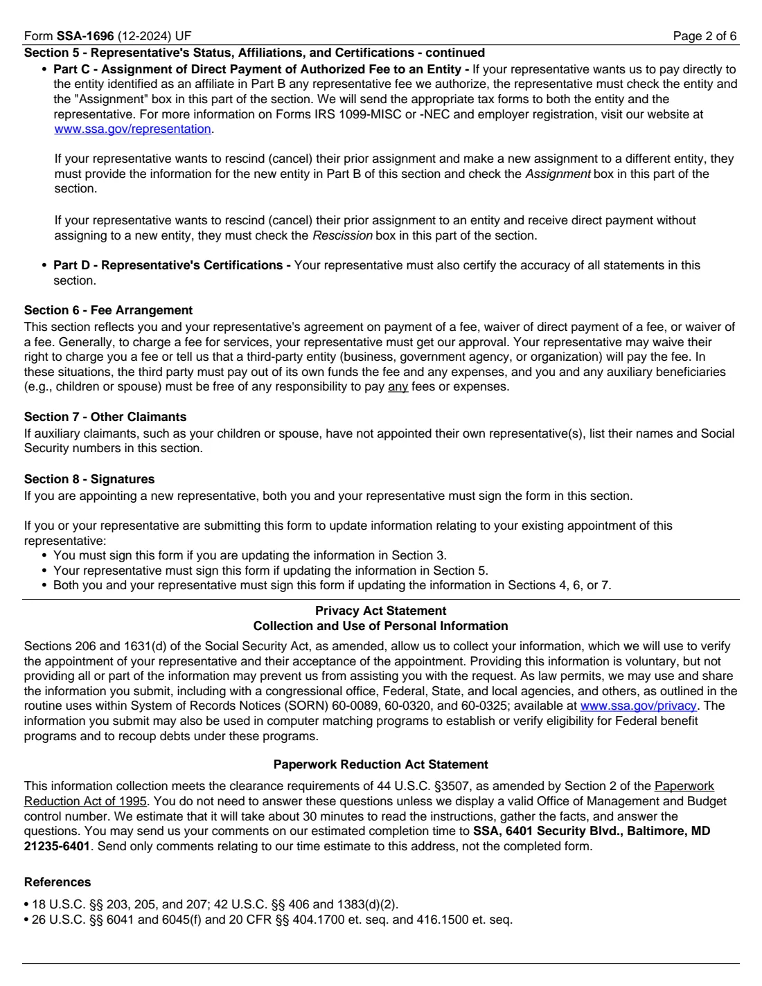 Form SSA-1696 (2024) Claimant's Appointment of a Representative — page 2 of 6