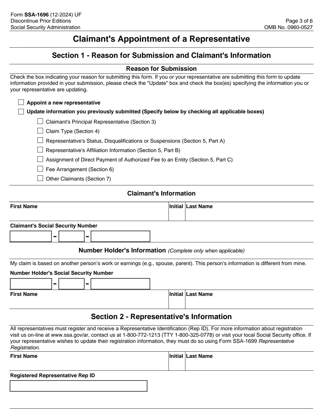 Form SSA-1696 (2024) Claimant's Appointment of a Representative — page 3 of 6