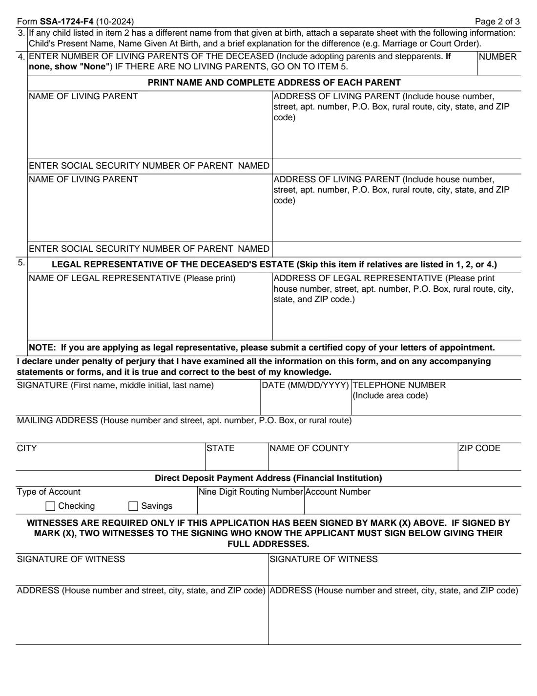 Form SSA-1724 (2024) Claim for Amounts Due in the Case of a Deceased Beneficiary — page 2 of 3