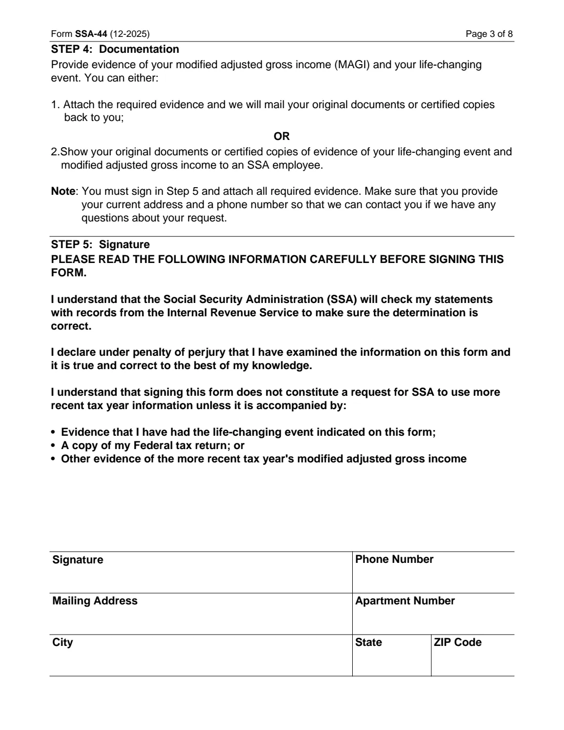 Form SSA-44 (2025) Medicare Income-Related Monthly Adjustment Amount - Life-Changing Event — page 3 of 8