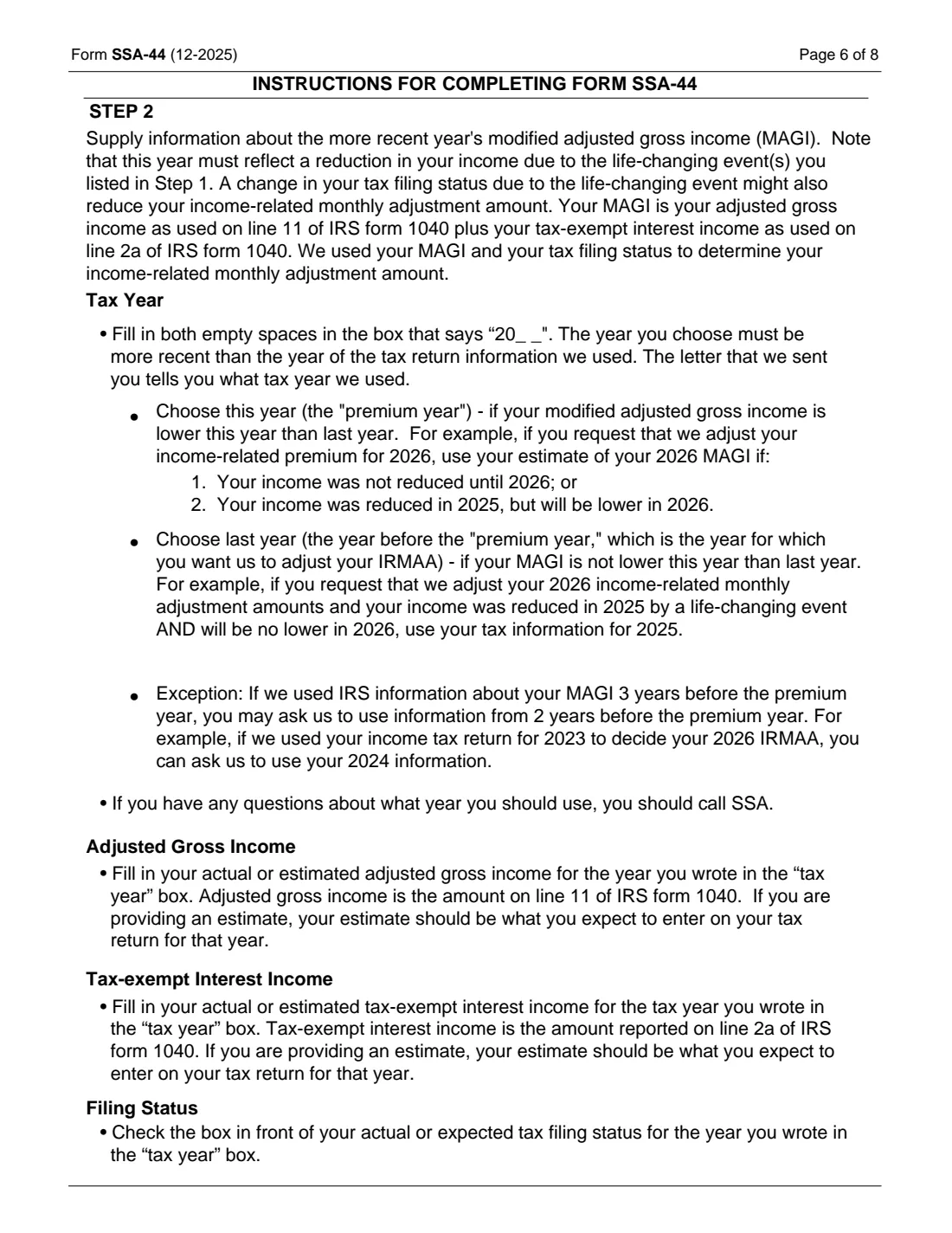 Form SSA-44 (2025) Medicare Income-Related Monthly Adjustment Amount - Life-Changing Event — page 6 of 8