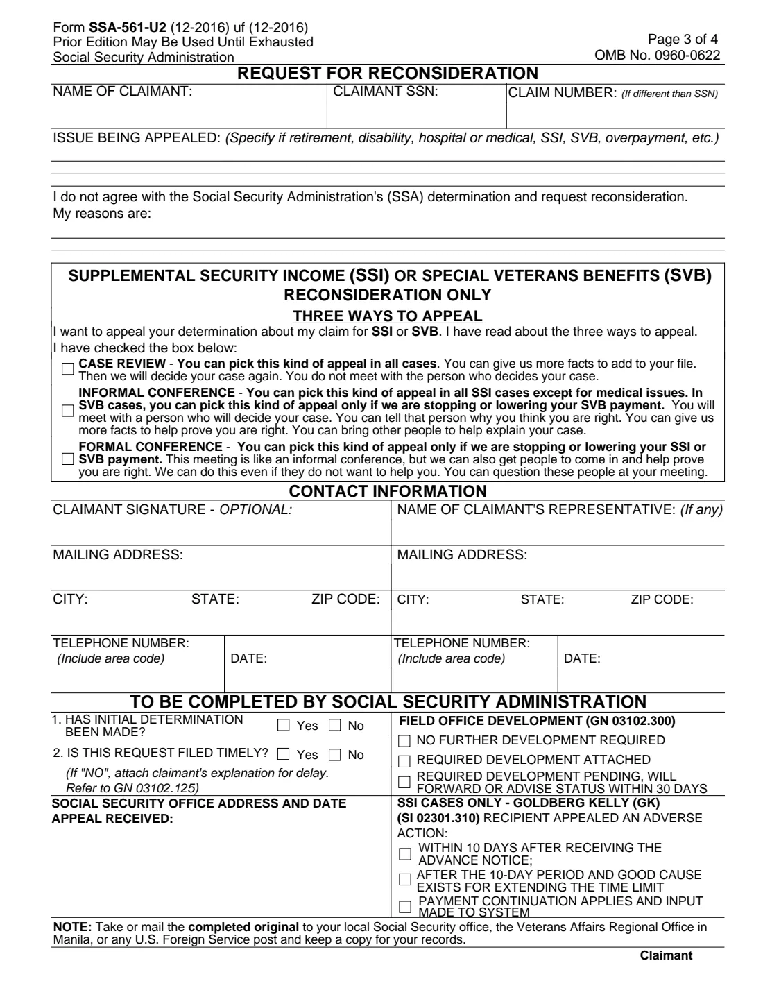 Form SSA-561 (2016) Request for Reconsideration — page 3 of 4