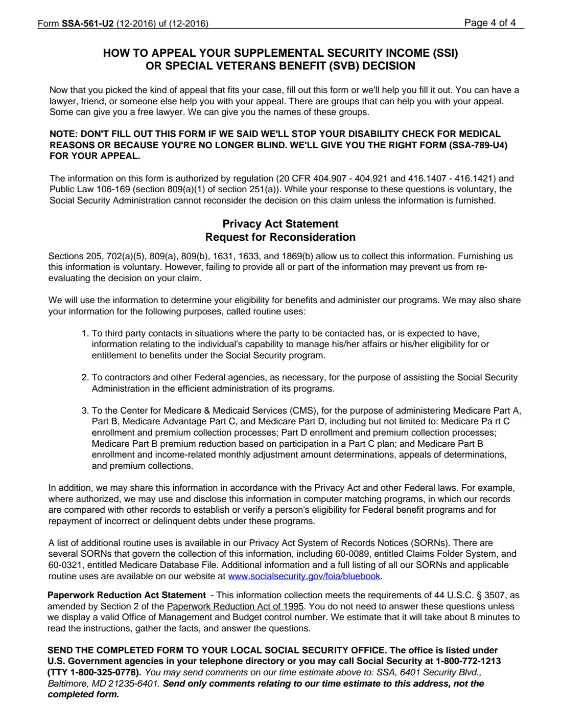 Form SSA-561 (2016) Request for Reconsideration — page 4 of 4