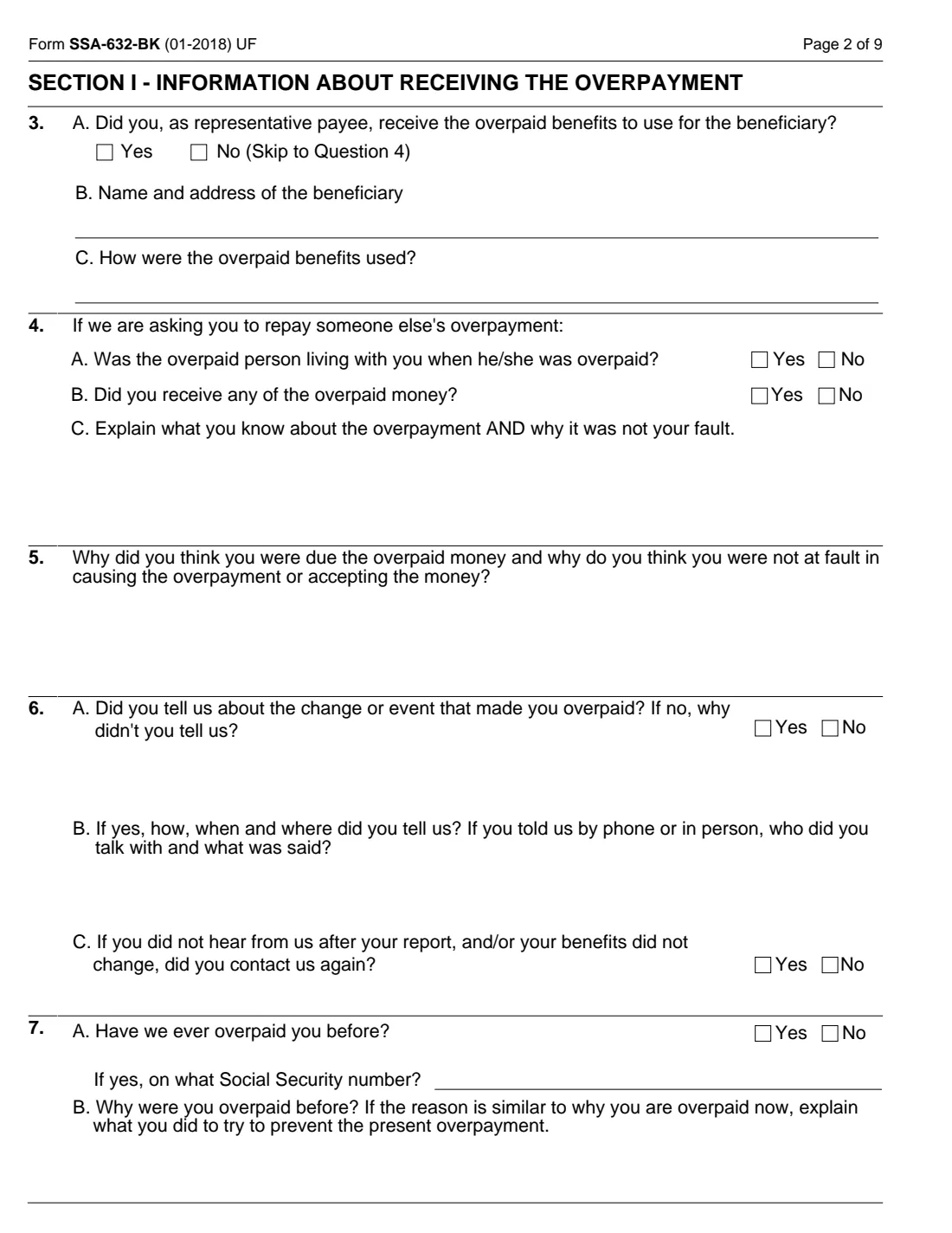 Form SSA-632 (2018) Request for Waiver of Overpayment Recovery or Change in Repayment Rate — page 2 of 9