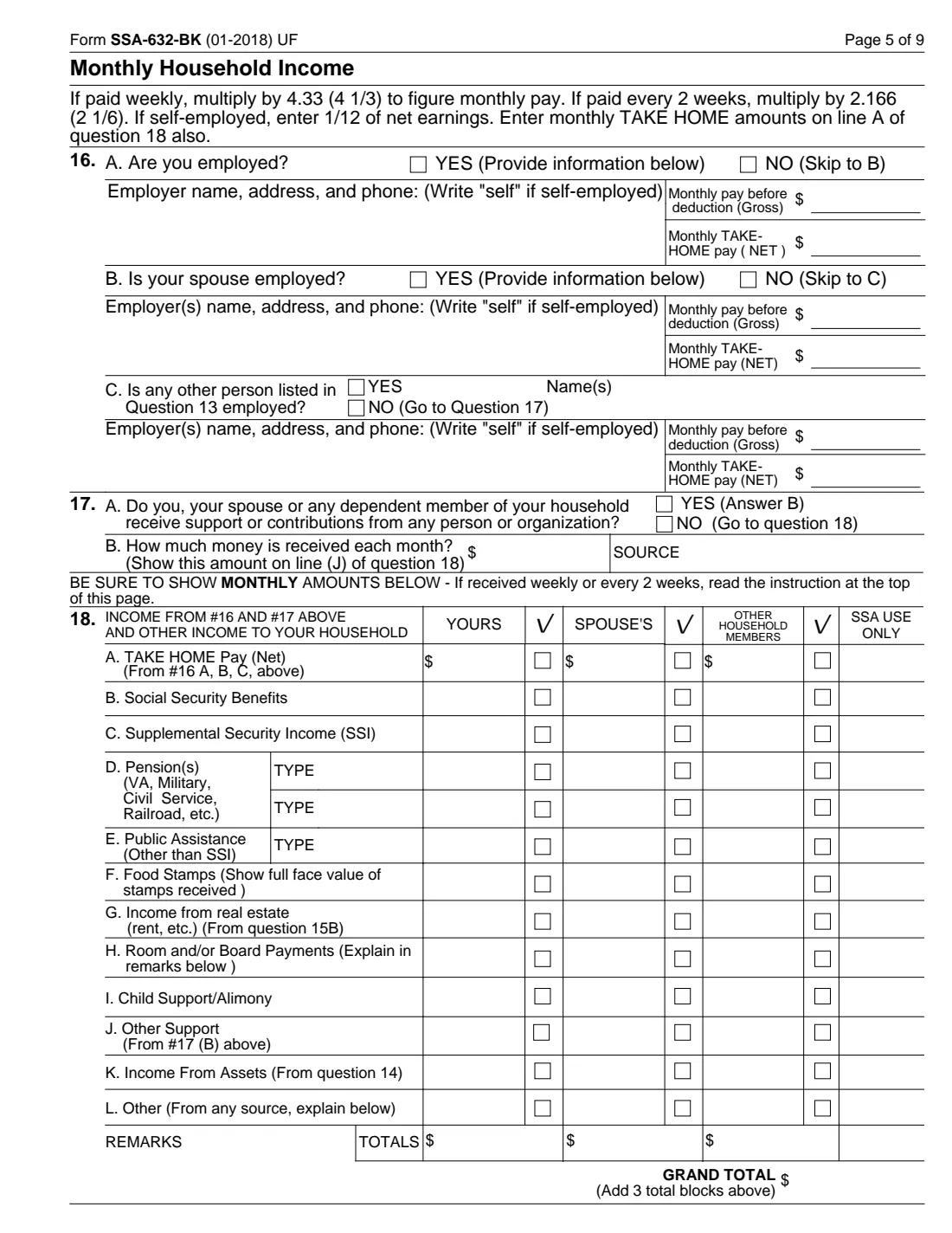 Form SSA-632 (2018) Request for Waiver of Overpayment Recovery or Change in Repayment Rate — page 5 of 9
