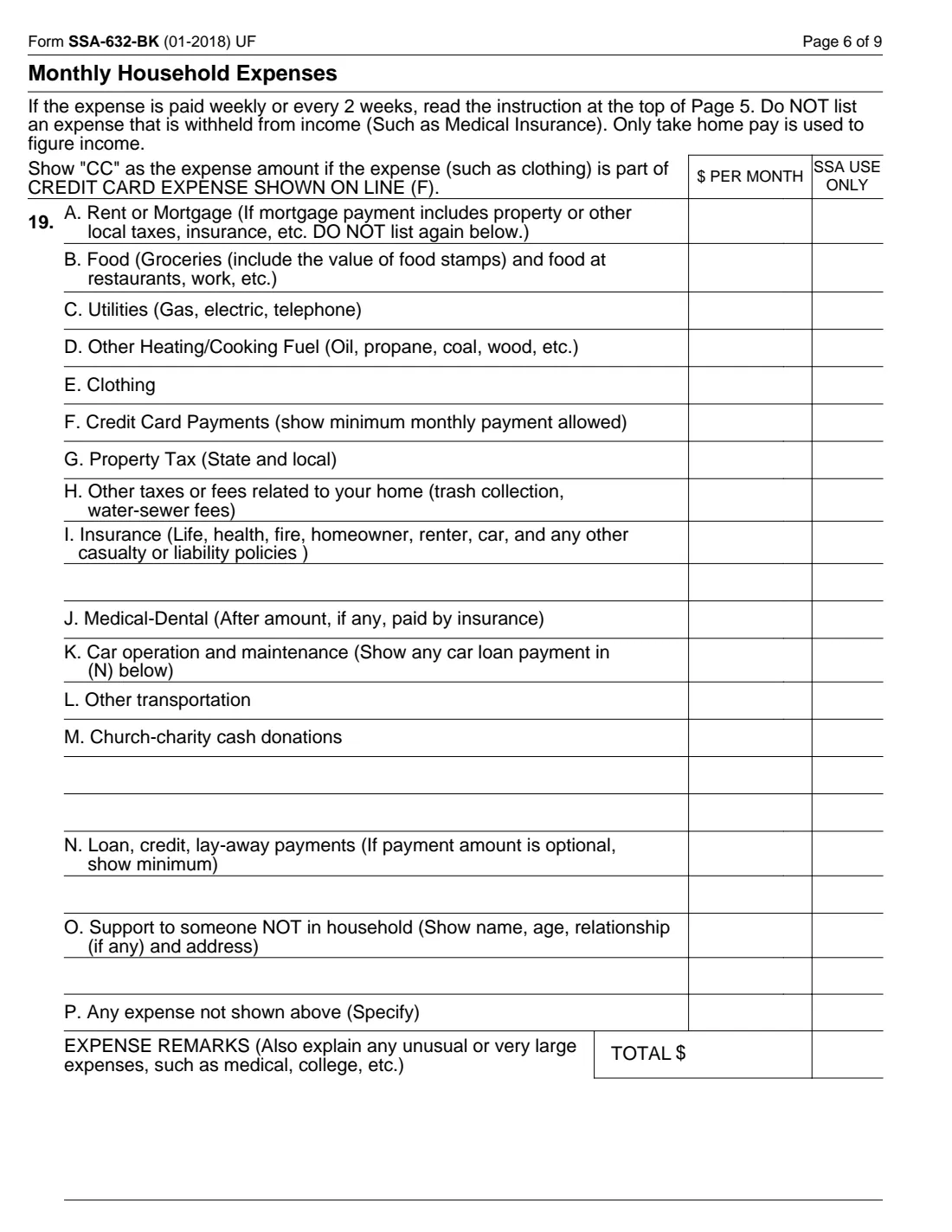Form SSA-632 (2018) Request for Waiver of Overpayment Recovery or Change in Repayment Rate — page 6 of 9