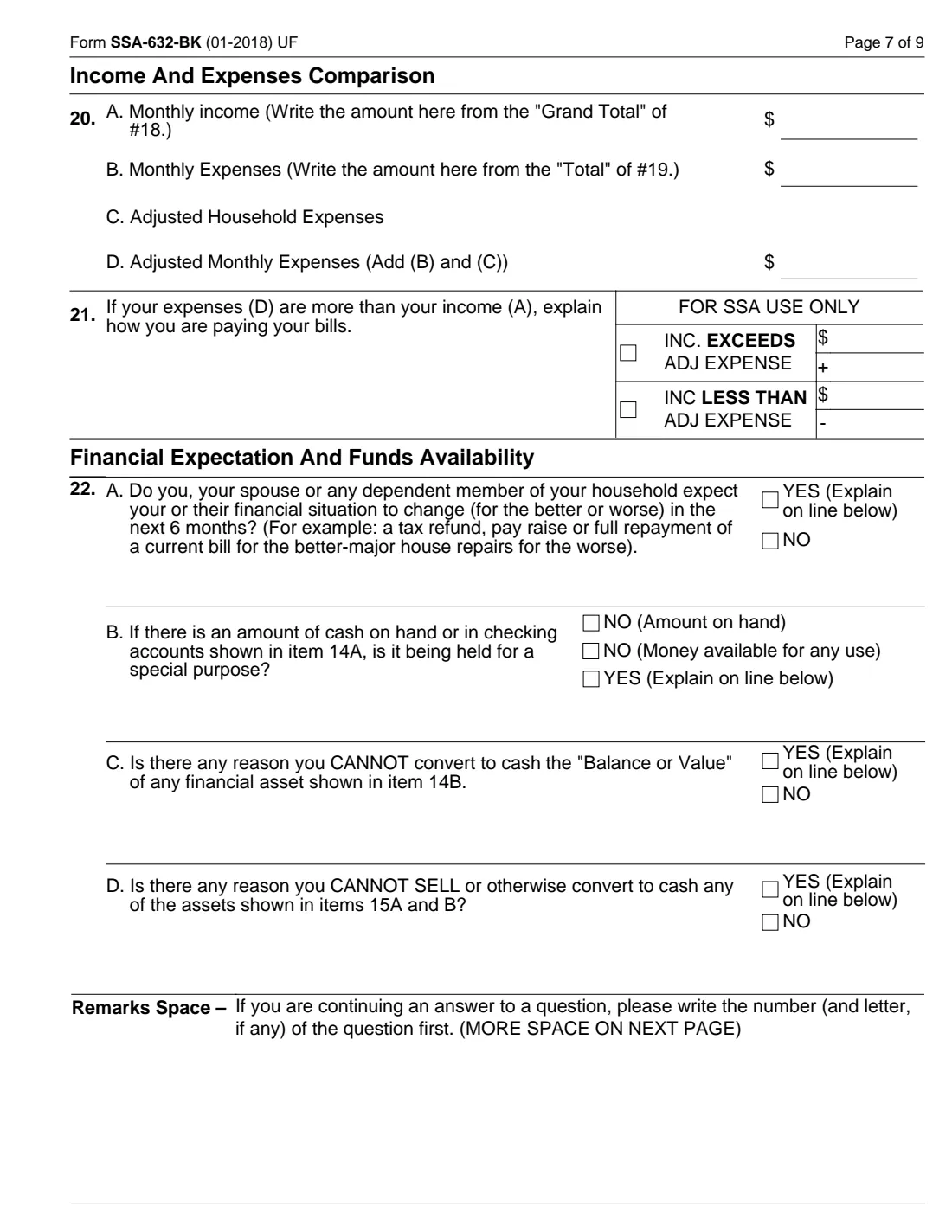 Form SSA-632 (2018) Request for Waiver of Overpayment Recovery or Change in Repayment Rate — page 7 of 9