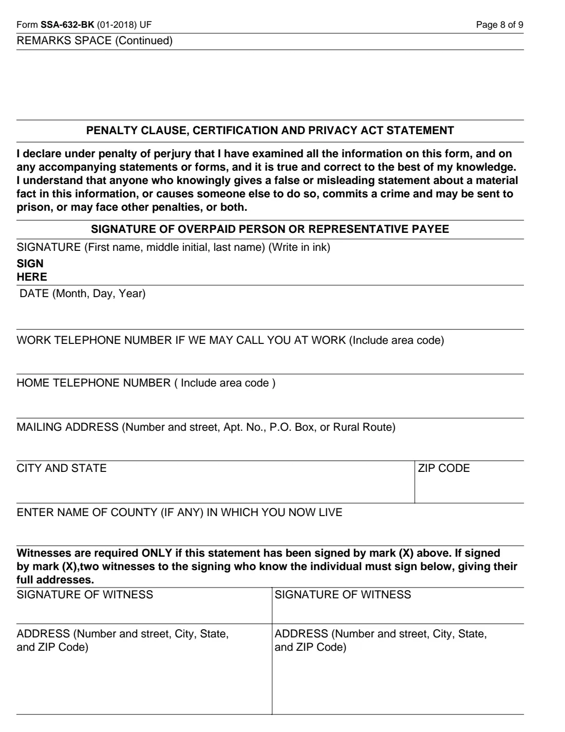 Form SSA-632 (2018) Request for Waiver of Overpayment Recovery or Change in Repayment Rate — page 8 of 9