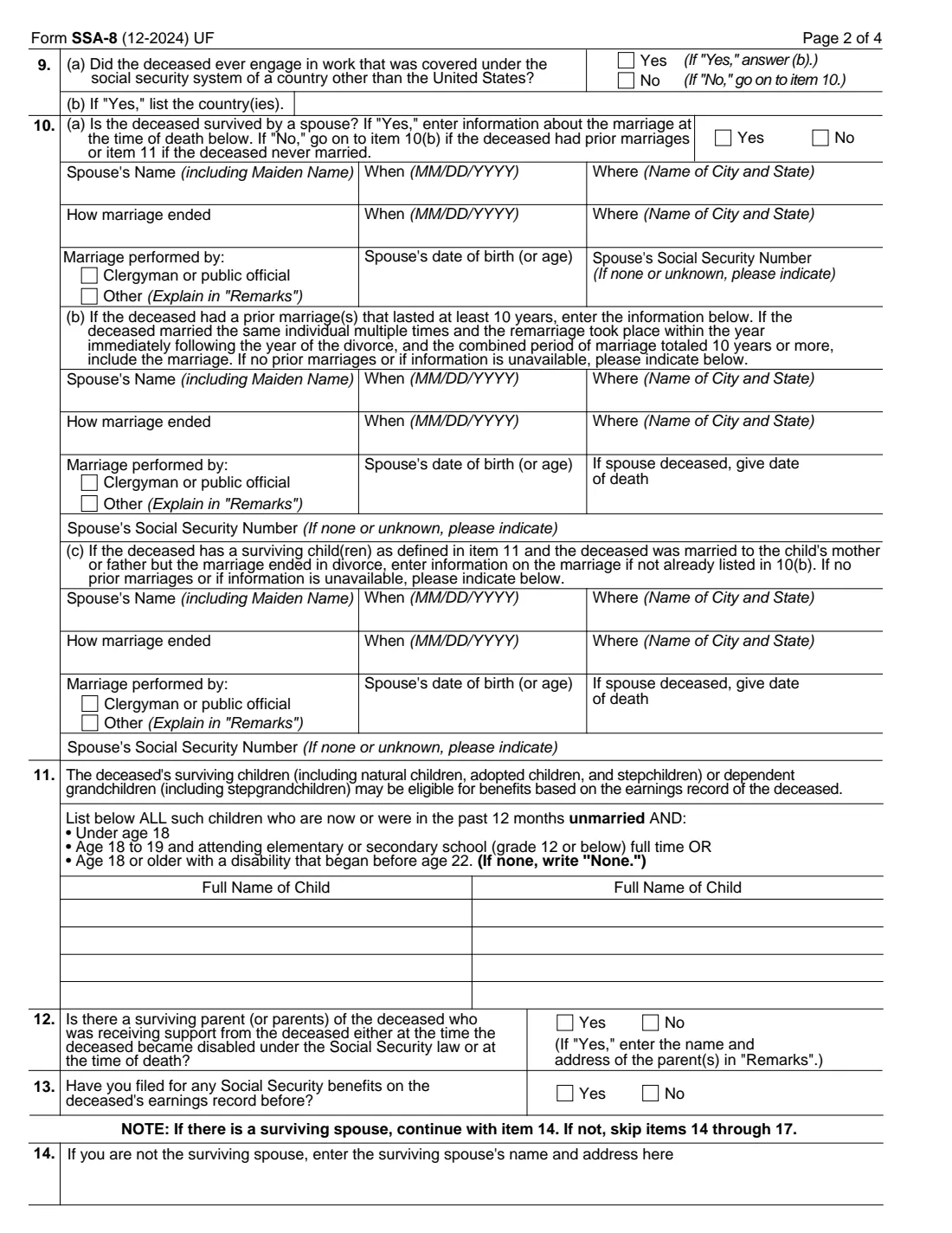 Form SSA-8 (2024) Application for Lump-Sum Death Payment — page 2 of 4