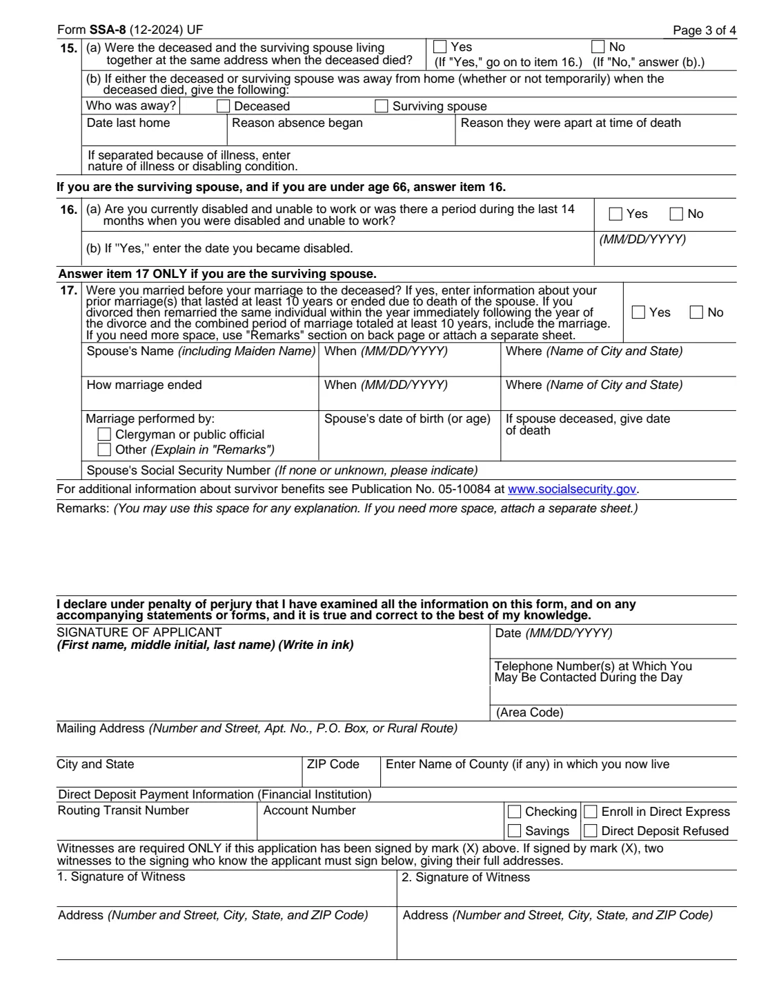Form SSA-8 (2024) Application for Lump-Sum Death Payment — page 3 of 4