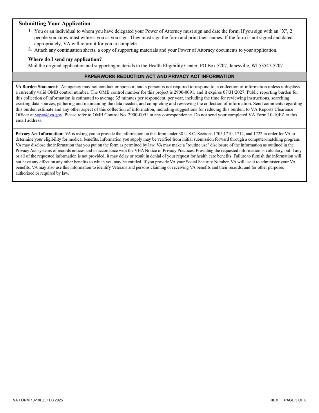 VA Form 10-10EZ (2025) Instructions and Enrollment Application for Health Benefits — page 3 of 6