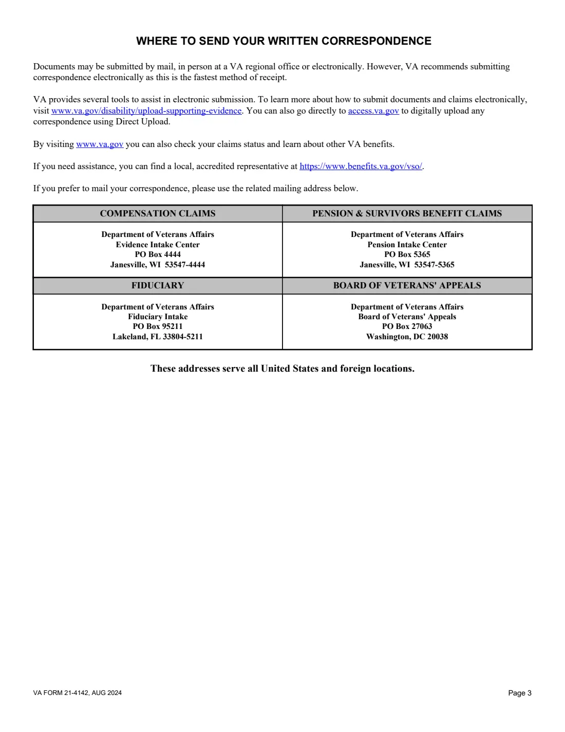 VA Form 21-4142 and 21-4142a (2024) Authorization to Disclose Information to the Department of Veterans Affairs (with 21-4142a) — page 3 of 5