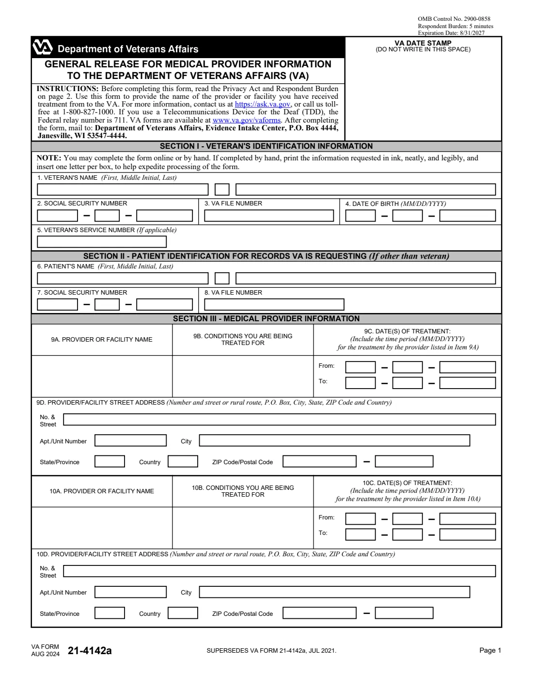 VA Form 21-4142 and 21-4142a (2024) Authorization to Disclose Information to the Department of Veterans Affairs (with 21-4142a) — page 4 of 5