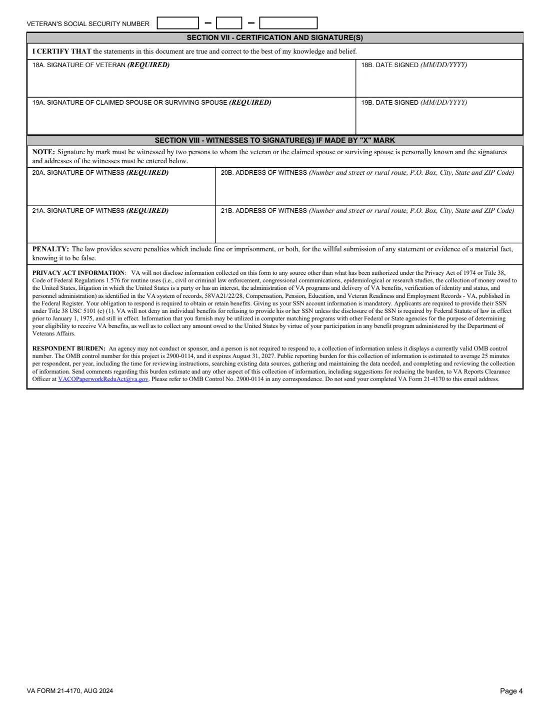 VA Form 21-4170 (2024) Statement of Marital Relationship — page 4 of 5