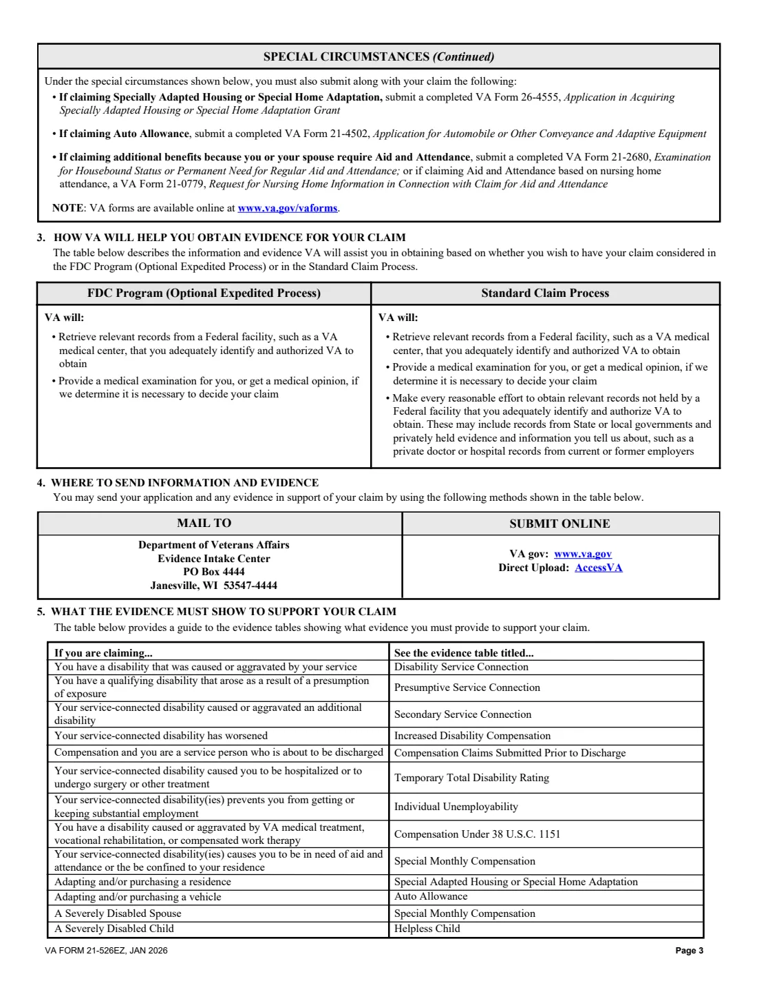 VA Form 21-526EZ (2026) Application for Disability Compensation and Related Compensation Benefits — page 3 of 15
